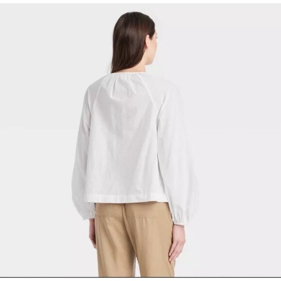 Universal Thread White Women's Button Down Balloon Long Sleeve cotton top size L - Picture 2 of 2